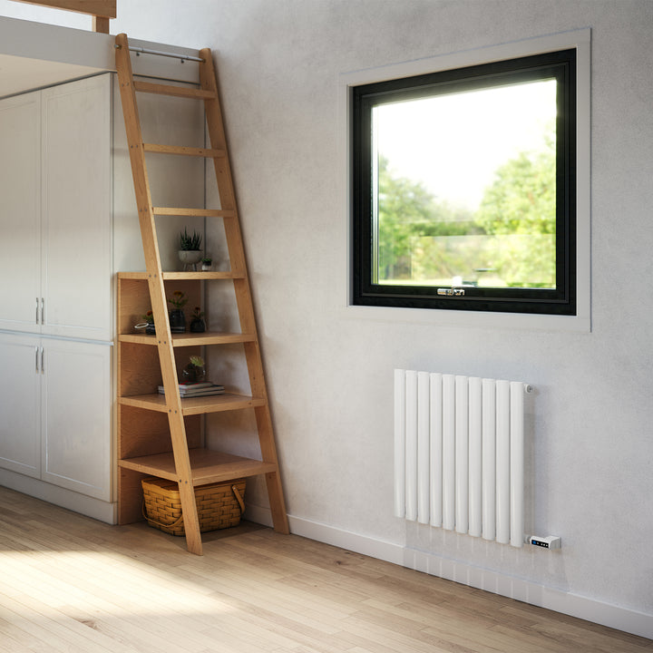 Omeara - White Horizontal Electric Radiator H600mm x W580mm Single Panel 300w Thermostatic WIFI - Feet Included