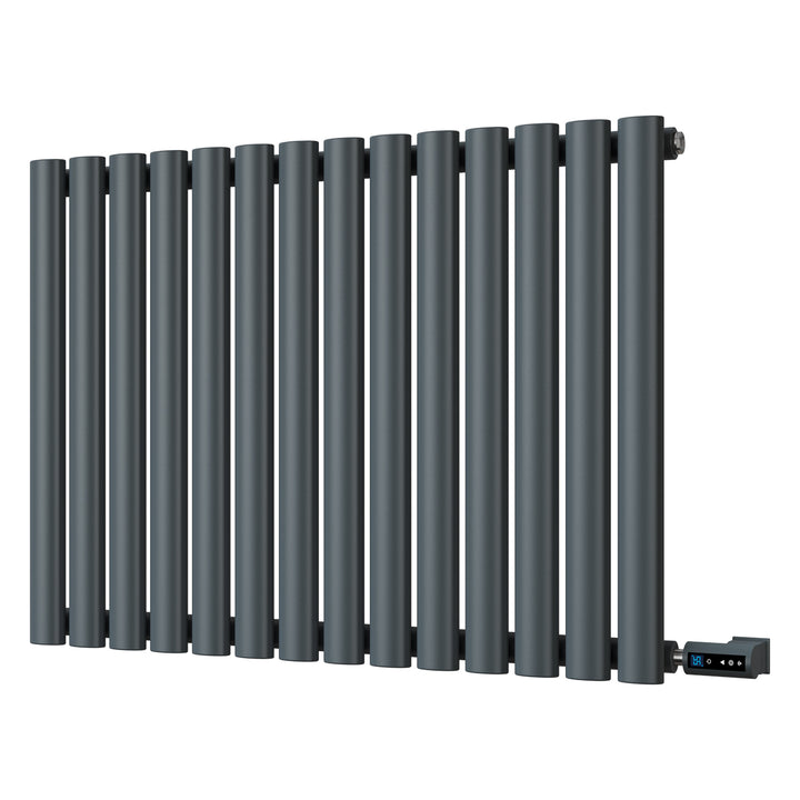 Omeara - Anthracite Horizontal Electric Radiator H600mm x W812mm Single Panel 600w Thermostatic WIFI - Feet Included