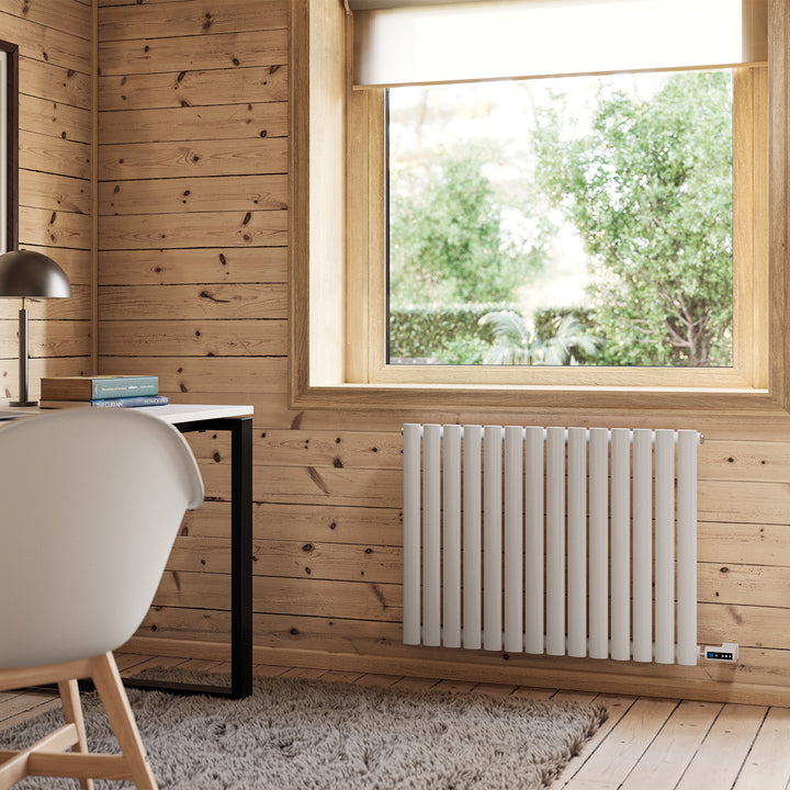 Omeara - White Horizontal Electric Radiator H600mm x W812mm Single Panel 600w Thermostatic WIFI - Feet Included