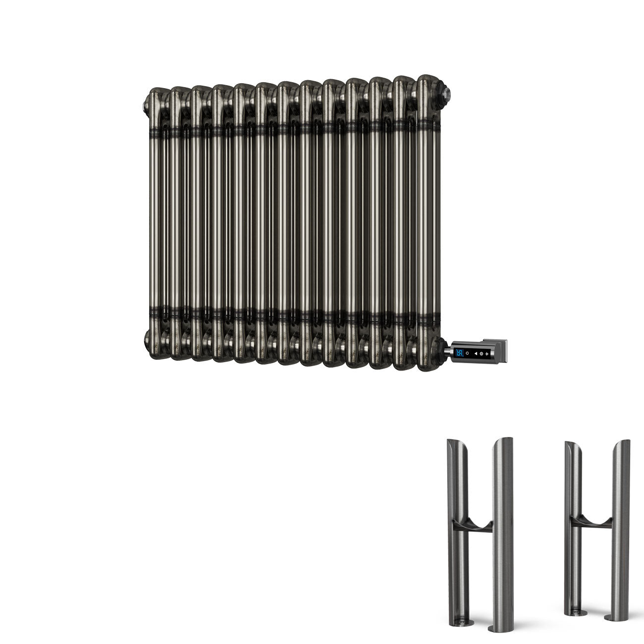 Alpha - Raw Metal Column Electric Radiator H500mm x W592mm 2 Column 300w Thermostatic WIFI - Feet Included