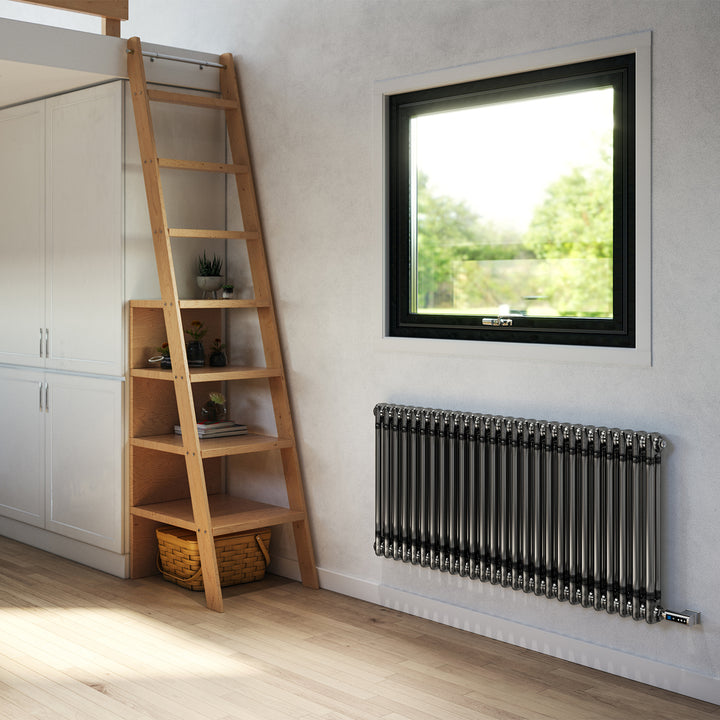 Alpha - Raw Metal Column Electric Radiator H600mm x W1164mm 2 Column 1200w Thermostatic WIFI - Feet Included