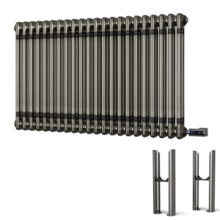 Alpha - Raw Metal Column Electric Radiator H600mm x W988mm 2 Column 900w Thermostatic WIFI - Feet Included