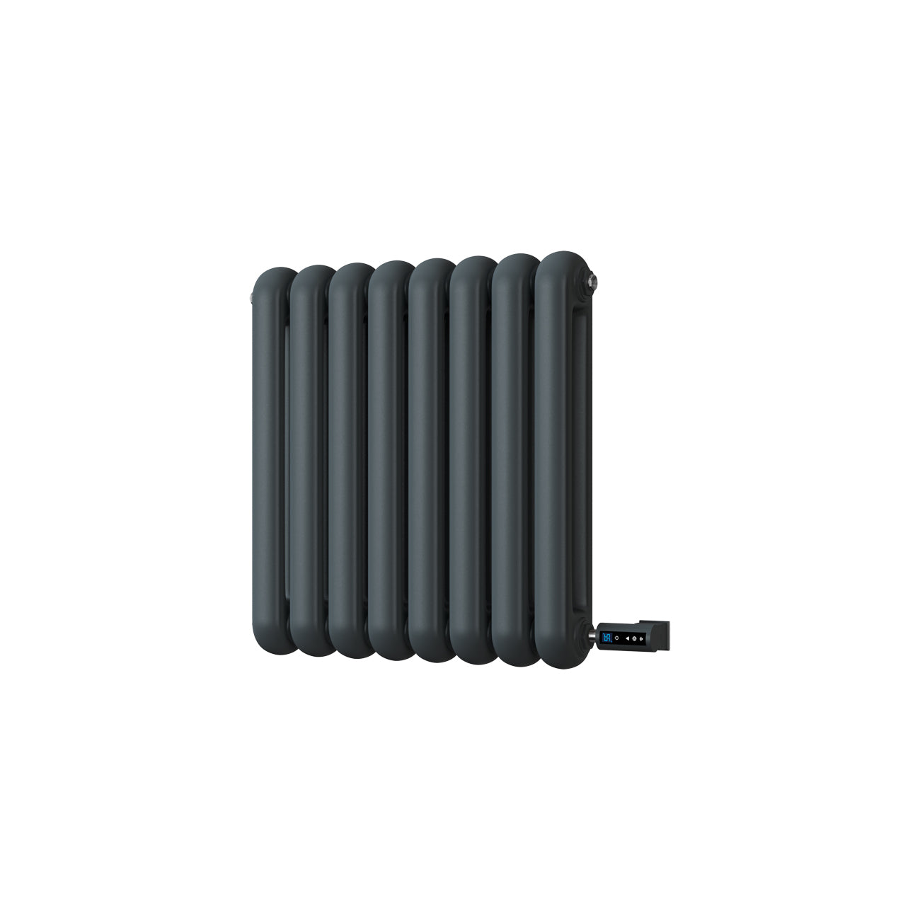 Sherwood - Anthracite Round Top Column Electric Radiator H600mm x W576mm 2 Column 300w Thermostatic WIFI
