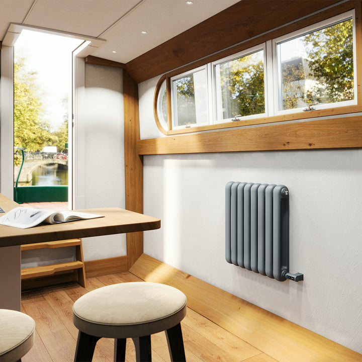 Sherwood - Anthracite Round Top Column Electric Radiator H600mm x W576mm 2 Column 300w Thermostatic WIFI