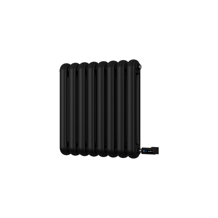 Sherwood - Black Round Top Column Electric Radiator H600mm x W576mm 2 Column 300w Thermostatic WIFI