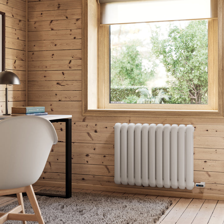 Sherwood - White Round Top Column Electric Radiator H600mm x W785mm 2 Column 600w Thermostatic WIFI