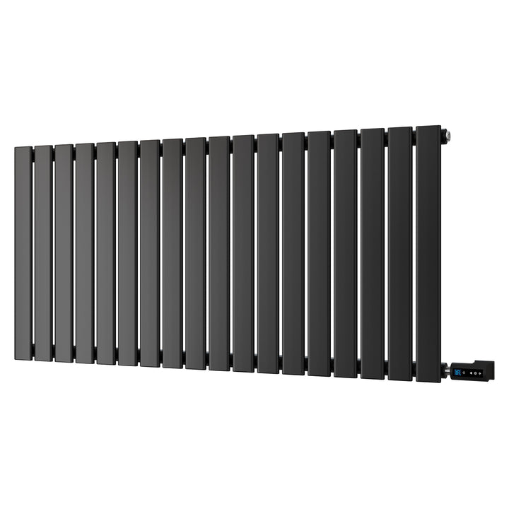 Typhoon - Black Horizontal Electric Radiator H600mm x W1224mm Single Panel 900w Thermostatic WIFI - Feet Included