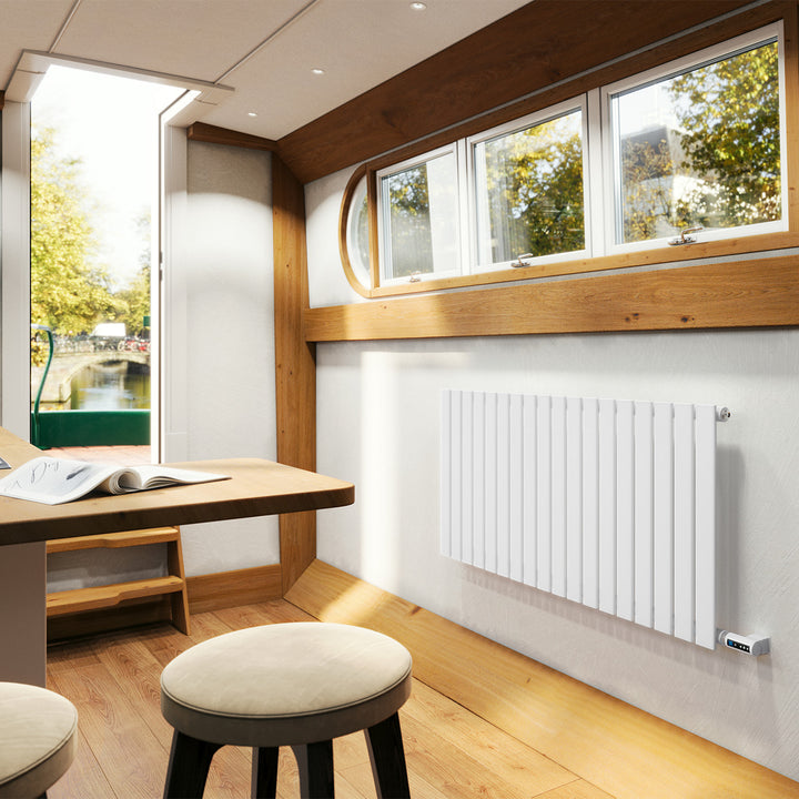 Typhoon - White Horizontal Electric Radiator H600mm x W1224mm Single Panel 900w Thermostatic WIFI