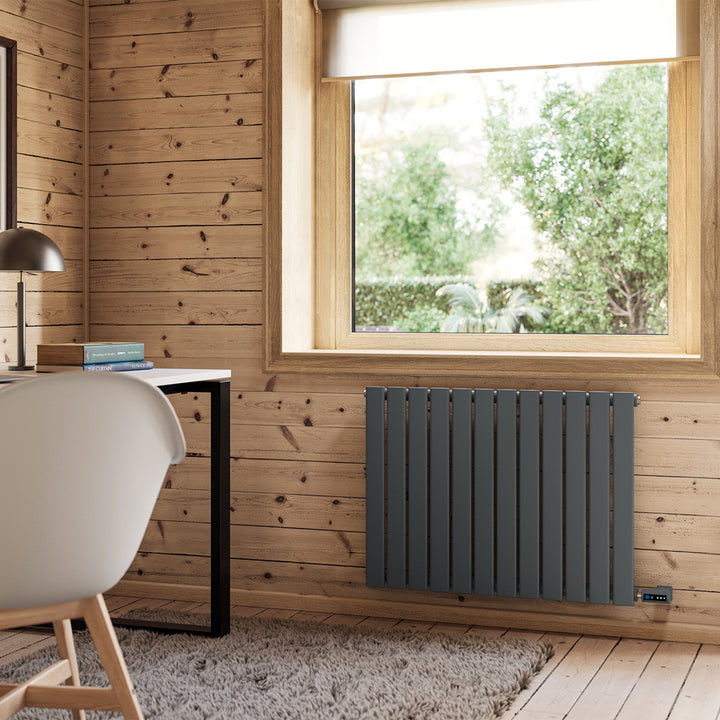 Typhoon - Anthracite Horizontal Electric Radiator H600mm x W816mm Single Panel 600w Thermostatic WIFI - Feet Included