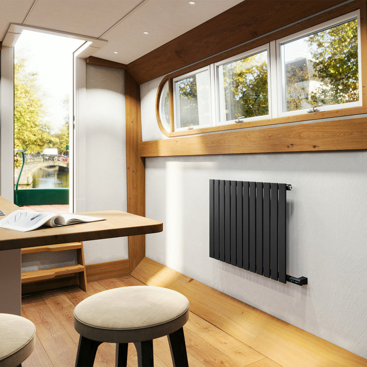 Typhoon - Black Horizontal Electric Radiator H600mm x W816mm Single Panel 600w Thermostatic WIFI - Feet Included