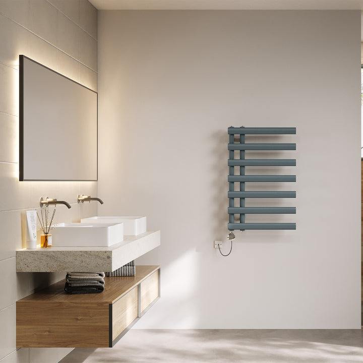 Elyan - Anthracite Electric Towel Rail H766mm x W500mm 300w Thermostatic
