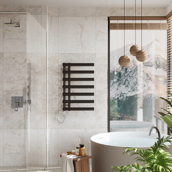 Elyan - Black Dual Fuel Towel Rail H766mm x W500mm Thermostatic