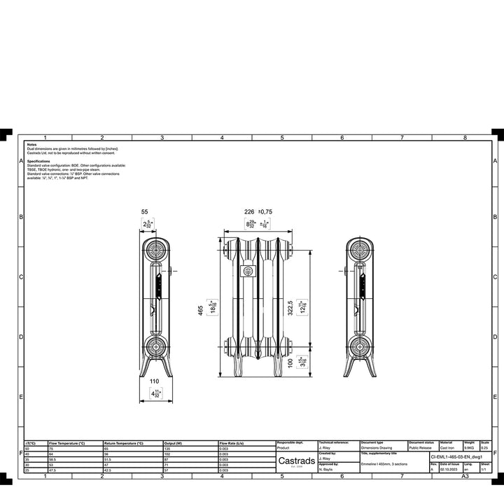 Emmeline I - Quartz Grey Cast Iron Column Radiator H465mm x W230mm 1 Column - Floor Standing