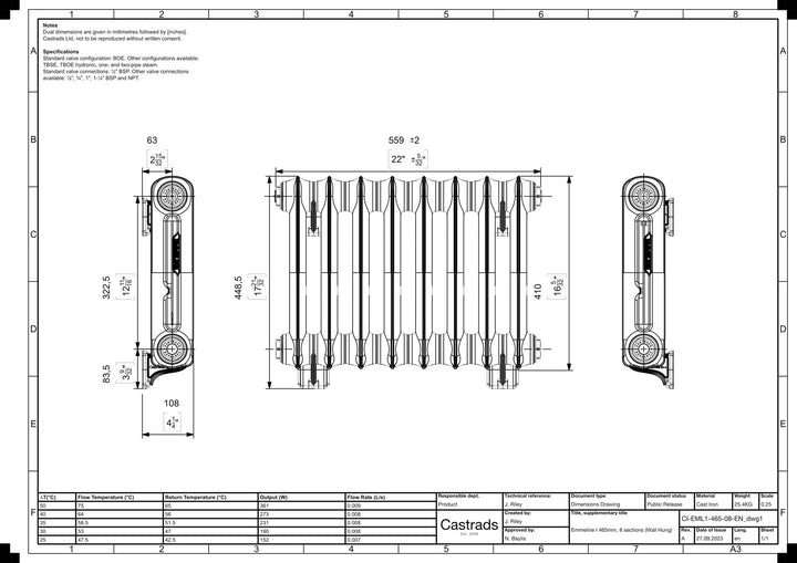 Emmeline I - Ceramic White Cast Iron Column Radiator H407mm x W562mm 1 Column - Wall Hung