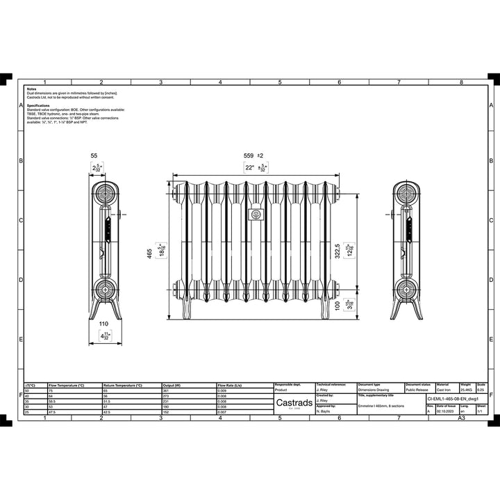 Emmeline I - Ceramic White Cast Iron Column Radiator H465mm x W562mm 1 Column - Floor Standing