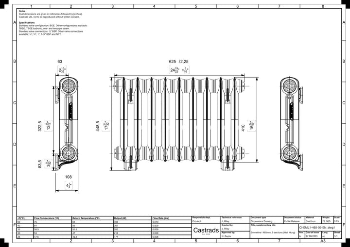 Emmeline I - Anthracite Cast Iron Column Radiator H407mm x W629mm 1 Column - Wall Hung