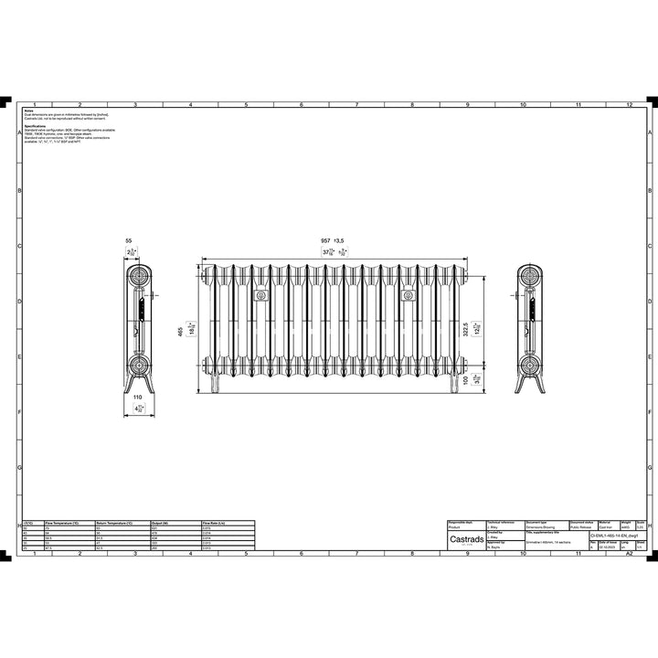 Emmeline I - Anthracite Cast Iron Column Radiator H465mm x W961mm 1 Column - Floor Standing