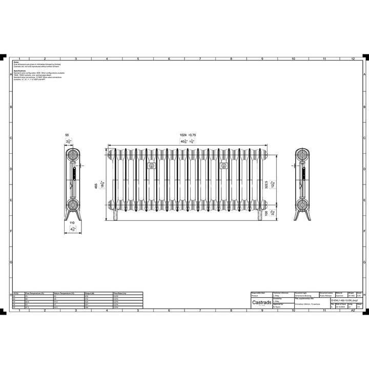 Emmeline I - Anthracite Cast Iron Column Radiator H465mm x W1028mm 1 Column - Floor Standing