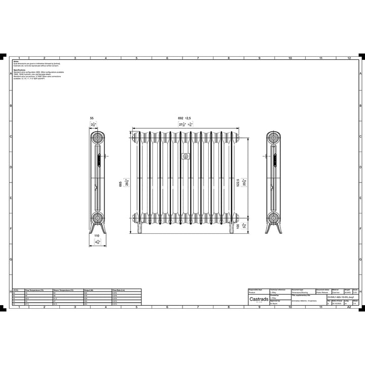 Emmeline I - Anthracite Cast Iron Column Radiator H665mm x W695mm 1 Column - Floor Standing