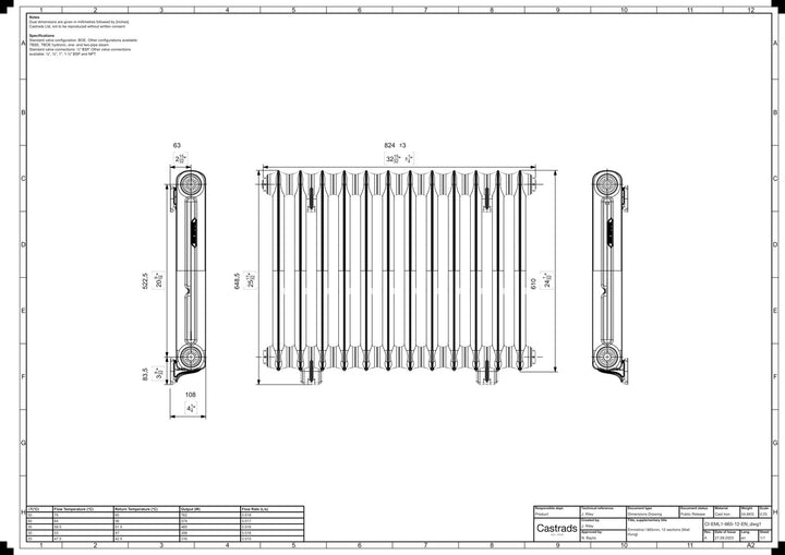 Emmeline I - Ceramic White Cast Iron Column Radiator H607mm x W828mm 1 Column - Wall Hung