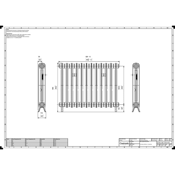 Emmeline I - Anthracite Cast Iron Column Radiator H665mm x W828mm 1 Column - Floor Standing