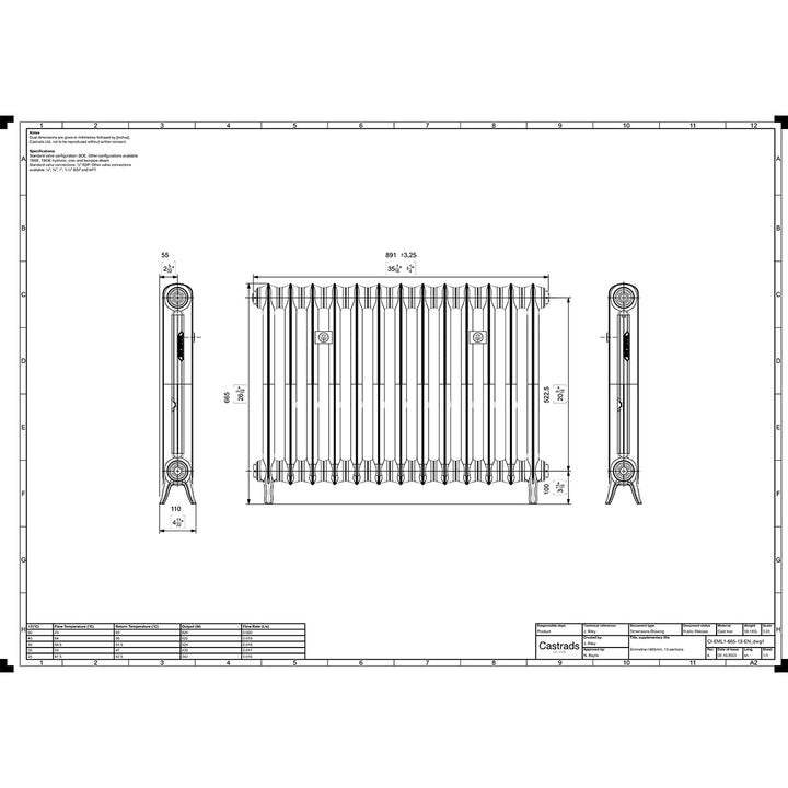 Emmeline I - Astral Grey Dark Cast Iron Column Radiator H665mm x W895mm 1 Column - Floor Standing