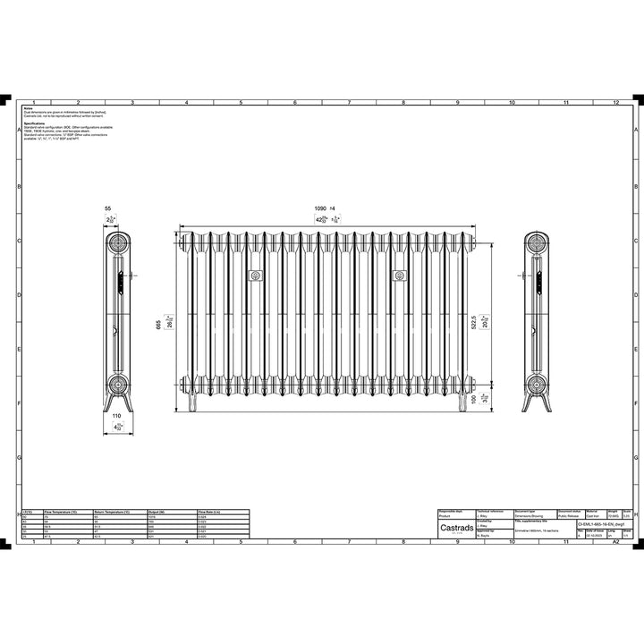 Emmeline I - Anthracite Cast Iron Column Radiator H665mm x W1094mm 1 Column - Floor Standing