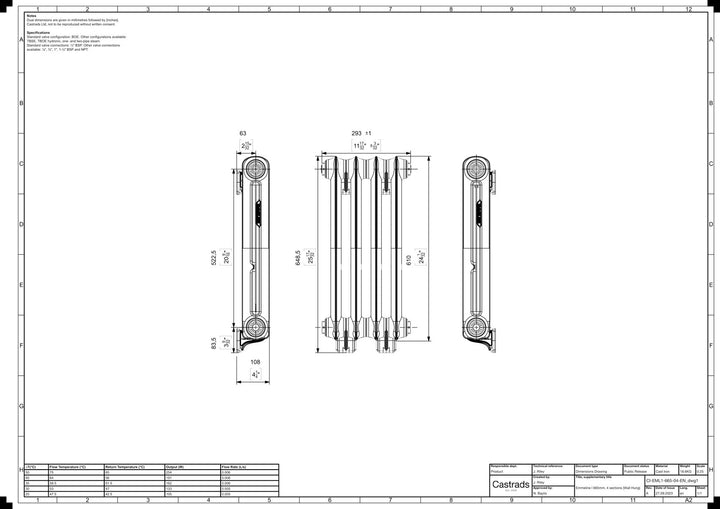 Emmeline I - Ceramic White Cast Iron Column Radiator H607mm x W296mm 1 Column - Wall Hung