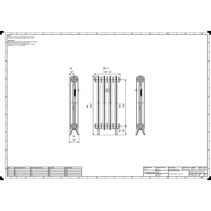 Emmeline I - Astral Grey Mid Cast Iron Column Radiator H665mm x W296mm 1 Column - Floor Standing