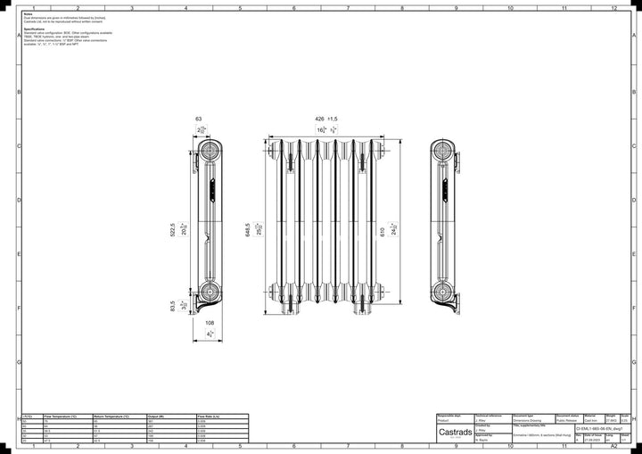 Emmeline I - Ceramic White Cast Iron Column Radiator H607mm x W429mm 1 Column - Wall Hung