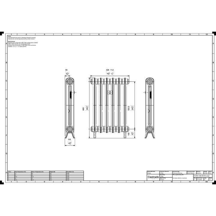 Emmeline I - Anthracite Cast Iron Column Radiator H665mm x W429mm 1 Column - Floor Standing