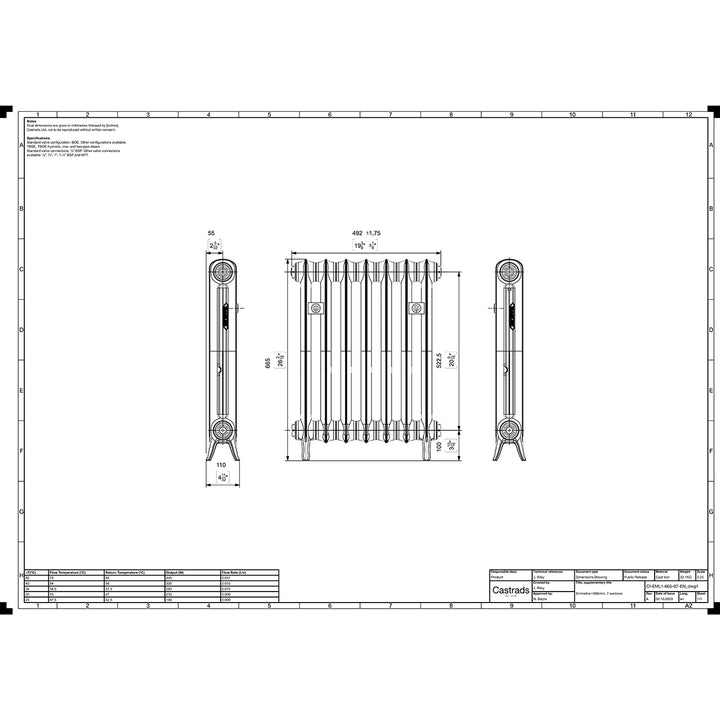 Emmeline I - Ceramic White Cast Iron Column Radiator H665mm x W496mm 1 Column - Floor Standing