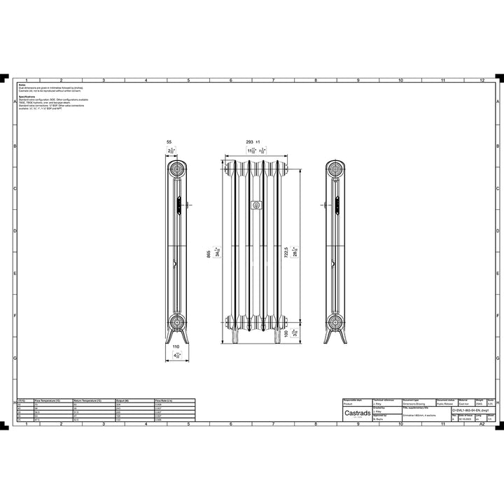 Emmeline I - Anthracite Cast Iron Column Radiator H865mm x W296mm 1 Column - Floor Standing