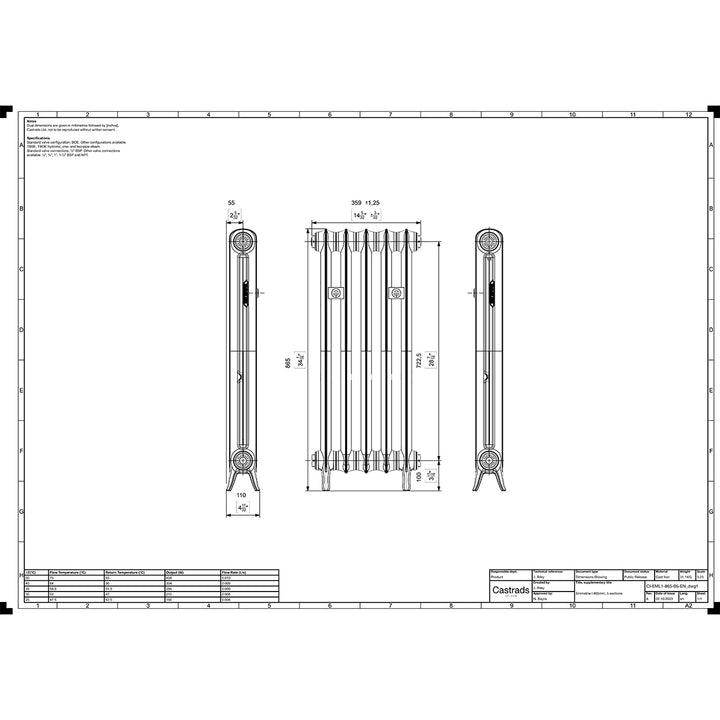 Emmeline I - Pebble Grey Cast Iron Column Radiator H865mm x W363mm 1 Column - Floor Standing