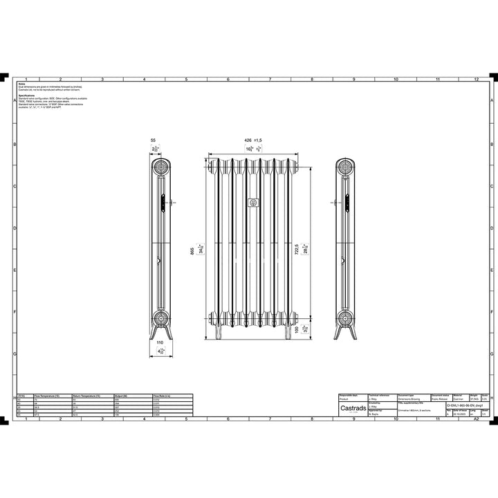 Emmeline I - Ceramic White Cast Iron Column Radiator H865mm x W429mm 1 Column - Floor Standing