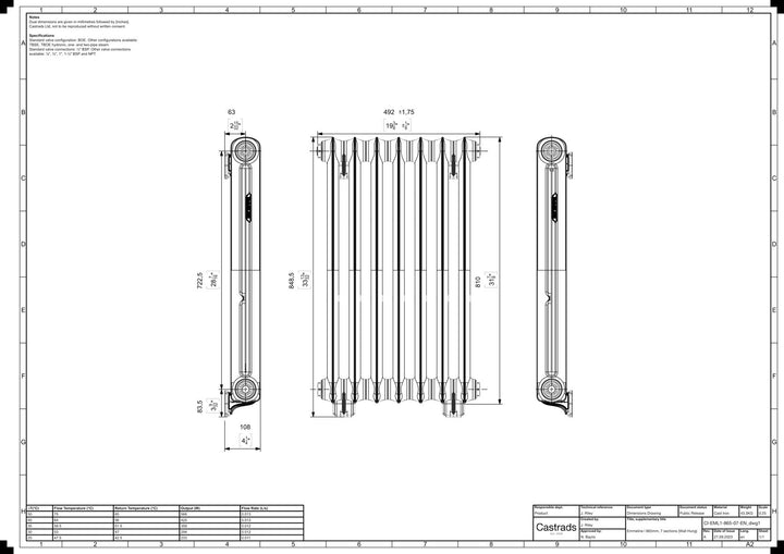 Emmeline I - Ceramic White Cast Iron Column Radiator H807mm x W496mm 1 Column - Wall Hung