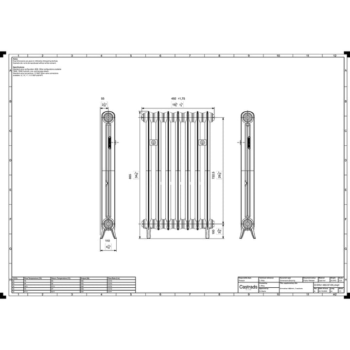 Emmeline I - Pebble Grey Cast Iron Column Radiator H865mm x W496mm 1 Column - Floor Standing