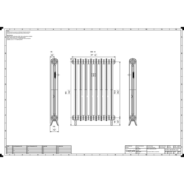 Emmeline I - Black Iron Cast Iron Column Radiator H865mm x W562mm 1 Column - Floor Standing