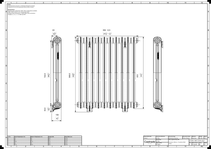 Emmeline I - Ceramic White Cast Iron Column Radiator H807mm x W695mm 1 Column - Wall Hung