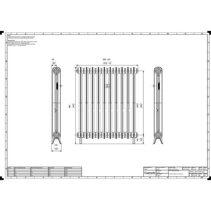 Emmeline I - Astral Grey Dark Cast Iron Column Radiator H865mm x W695mm 1 Column - Floor Standing
