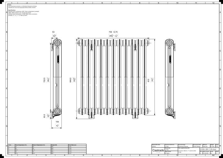 Emmeline I - Anthracite Cast Iron Column Radiator H807mm x W762mm 1 Column - Wall Hung