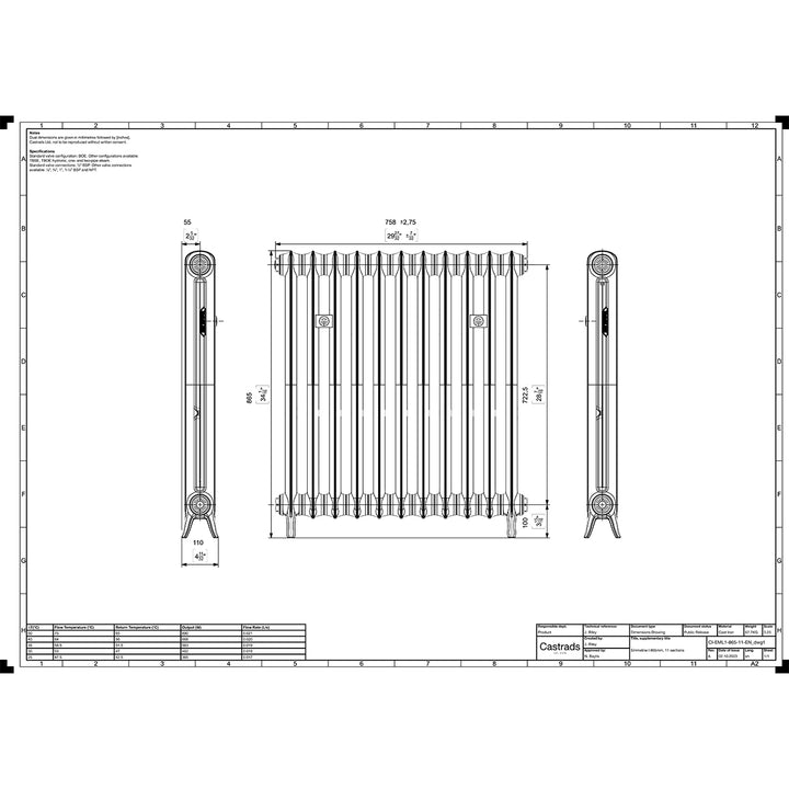 Emmeline I - Black Iron Cast Iron Column Radiator H865mm x W762mm 1 Column - Floor Standing