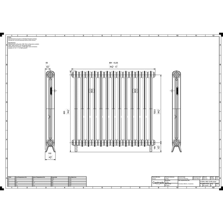 Emmeline I - Grey Bronze Cast Iron Column Radiator H865mm x W895mm 1 Column - Floor Standing