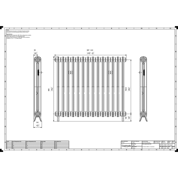 Emmeline I - Ceramic White Cast Iron Column Radiator H865mm x W961mm 1 Column - Floor Standing