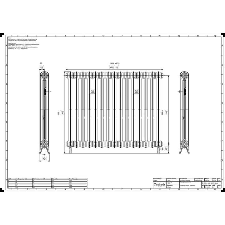 Emmeline I - Grey Bronze Cast Iron Column Radiator H865mm x W1028mm 1 Column - Floor Standing