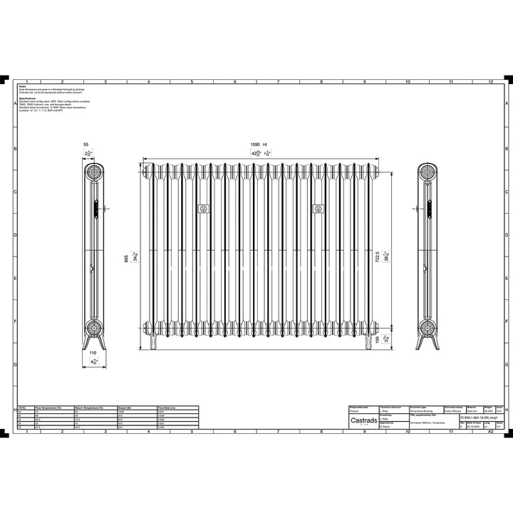 Emmeline I - Pebble Grey Cast Iron Column Radiator H865mm x W1094mm 1 Column - Floor Standing