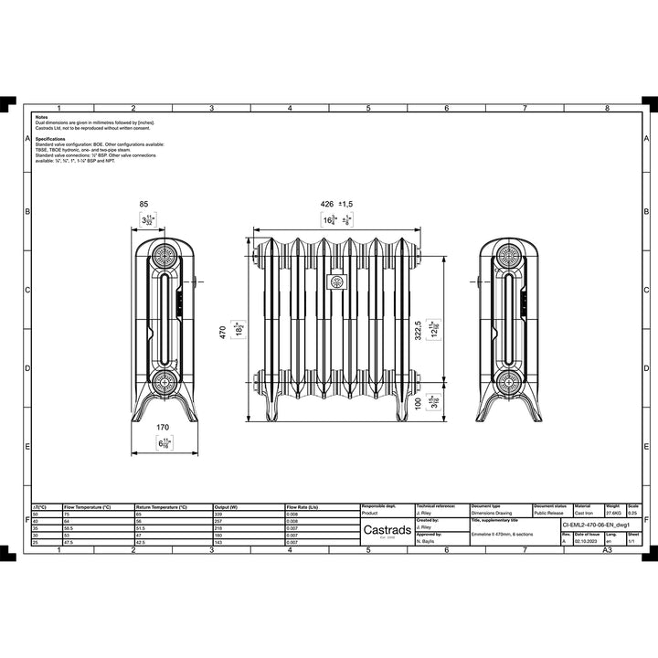 Emmeline II - Quartz Grey Cast Iron Column Radiator H470mm x W429mm 2 Column - Floor Standing