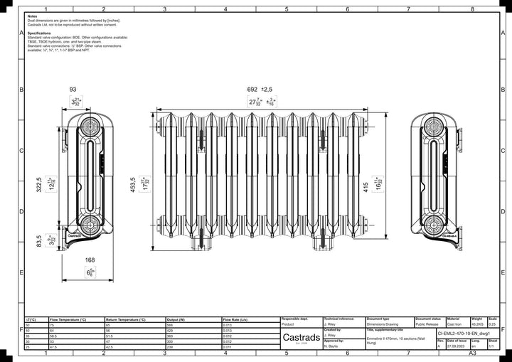 Emmeline II - Anthracite Cast Iron Column Radiator H413mm x W695mm 2 Column - Wall Hung