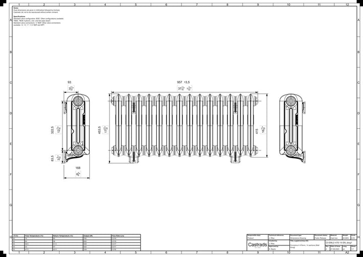 Emmeline II - Chalk White Cast Iron Column Radiator H413mm x W961mm 2 Column - Wall Hung
