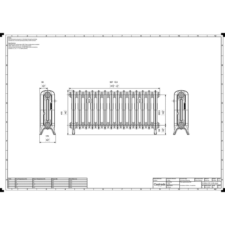 Emmeline II - Grey Bronze Cast Iron Column Radiator H470mm x W961mm 2 Column - Floor Standing